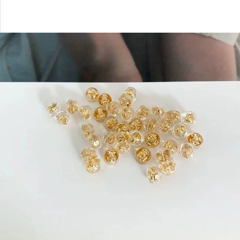 

60PCS Hypoallergenic Transparent Silicone Hamburger Earring Backs Plated Anti-Lost Ear Stoppers for Stud Earrings‌ mix color