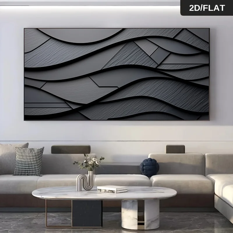 2D/Flat 1pc Modern Abstract Black Texture Canvas Wall Art- Frameless Minimalist Contemporary Prints