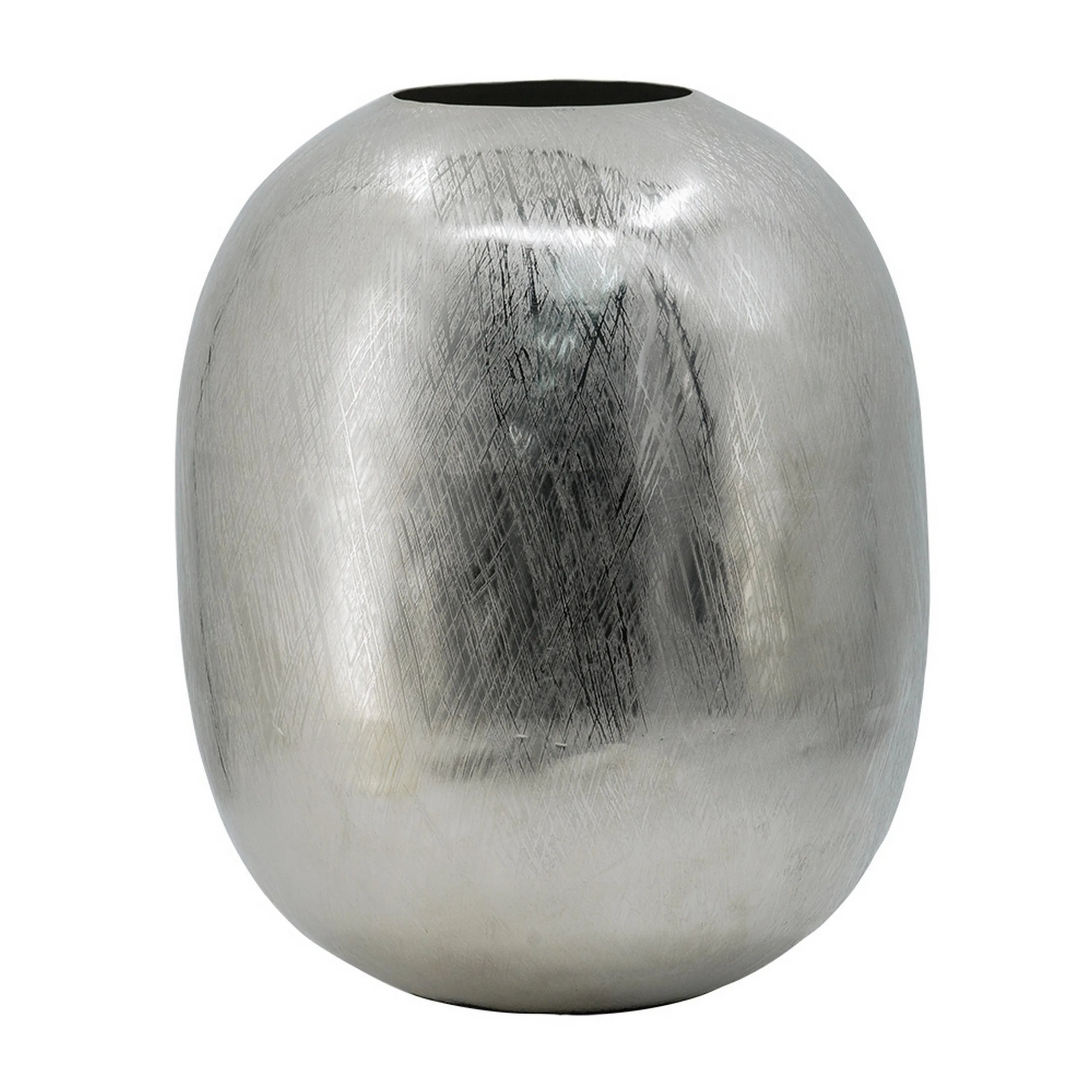 Brushed Silver Metal Vase, Modern Textured Oval Flower Vase for Home Tabletop Centerpiece, Living Room Wedding Decorative Accent