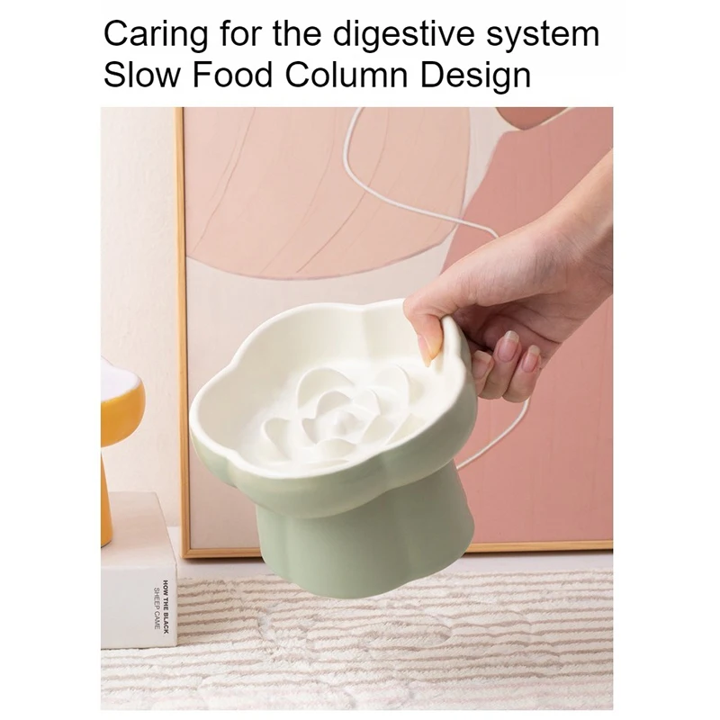 قطعة واحدة من أوعية السيراميك ذات التغذية البطيئة عالية القدم للقطط والكلاب - وعاء مضاد للاختناق ومضاد للانسكاب وحماية الرقبة للحيوانات الأليفة للكلاب والقطط الصغيرة