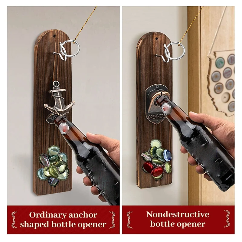 Hook And Ring Game, Ring Game With Magnet Bottle Opener Wall Mounted For Adult And Kid, Hook And Ring Toss Game