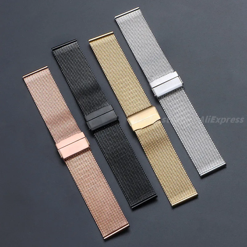 8/10/12/14/15/16/18/19/20/21/22/24mm All Size Milanese Watch Band for DW 0.6mm Mesh Stainless Steel Strap Double Safety Buckle