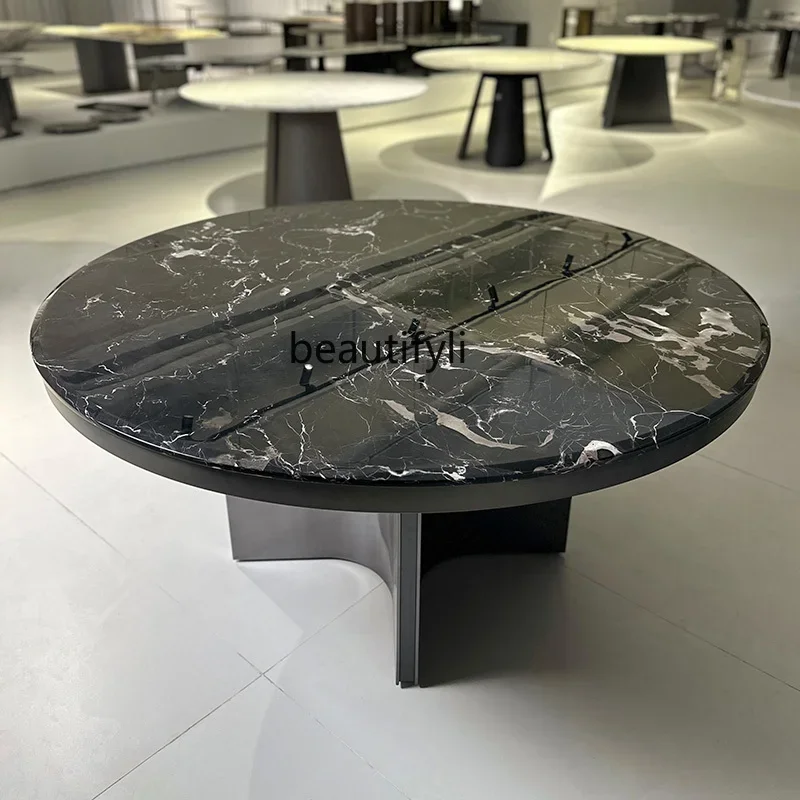 

Natural marble dining table round modern light luxury high-end luxury stone dining table villa large apartment large round table