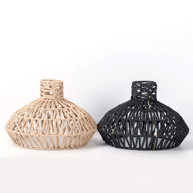 Vintage Handmade Weave Lampshade Imitation Paper Straw Hanging Lamp Shade Rattan Antique Pendant Lamp Home Decoration Lampshade