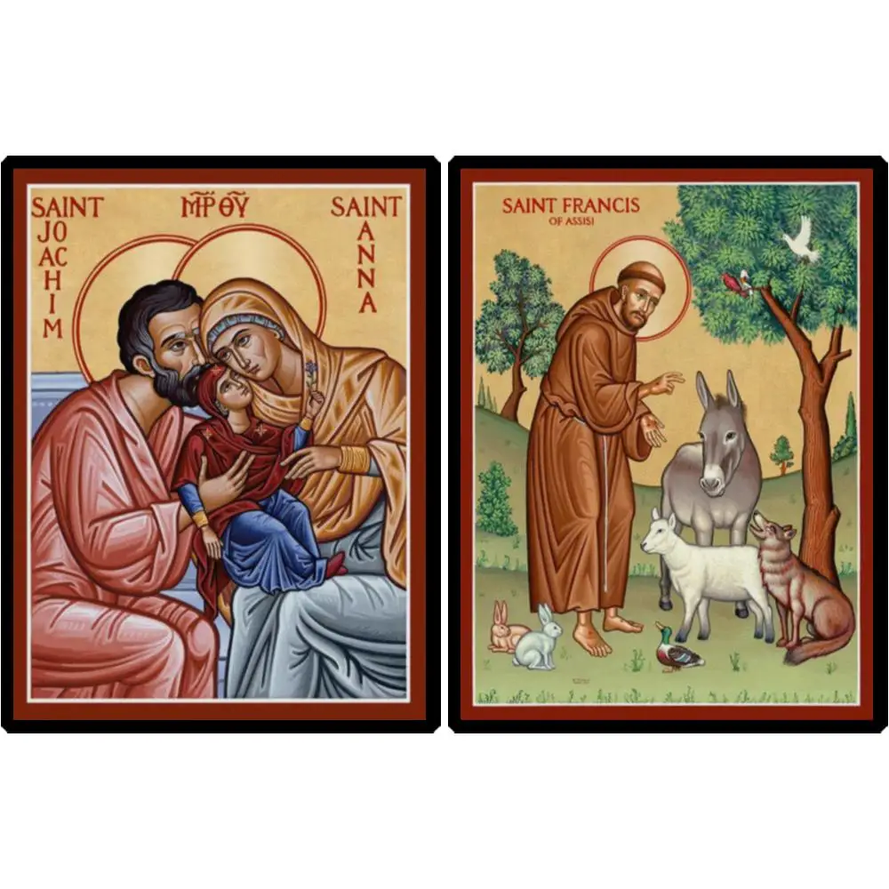 سانت فرانسيس أوف أسيسي مع أيقونة الحيوانات HD قماش طباعة راعي البيئة الكاثوليكية الأرثوذكسية الفن لحديقة مصلى الكنيسة ديكور