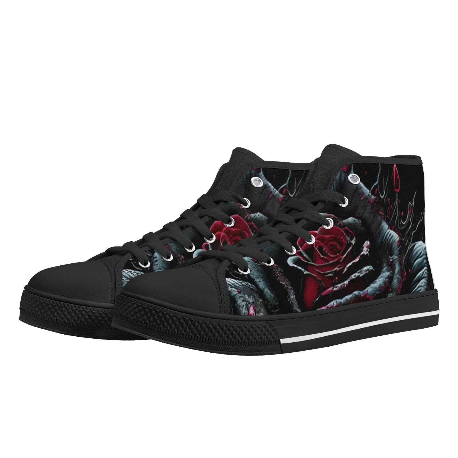 Custom Shoes Gothic Skull Prints Classic High Top Canvas Shoes for Men Women Vulcanized Shoes Flats Sneakers   Footwears