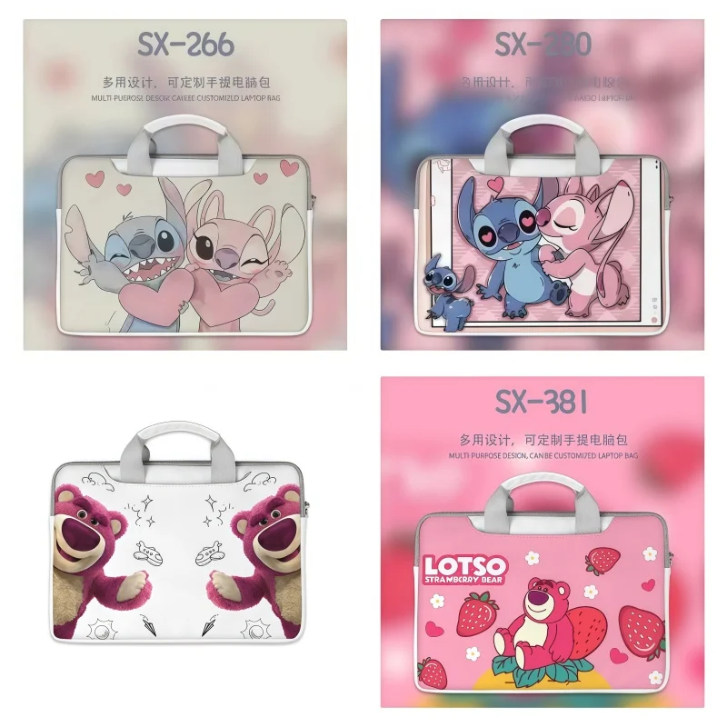

Сумка для ноутбука Anime Stitch Strawberry Bear Snoopy 12, 13, 14, 15, 16 дюймов, милая портативная сумка для хранения из искусственной кожи с мультяшным принтом Диснея, подарок