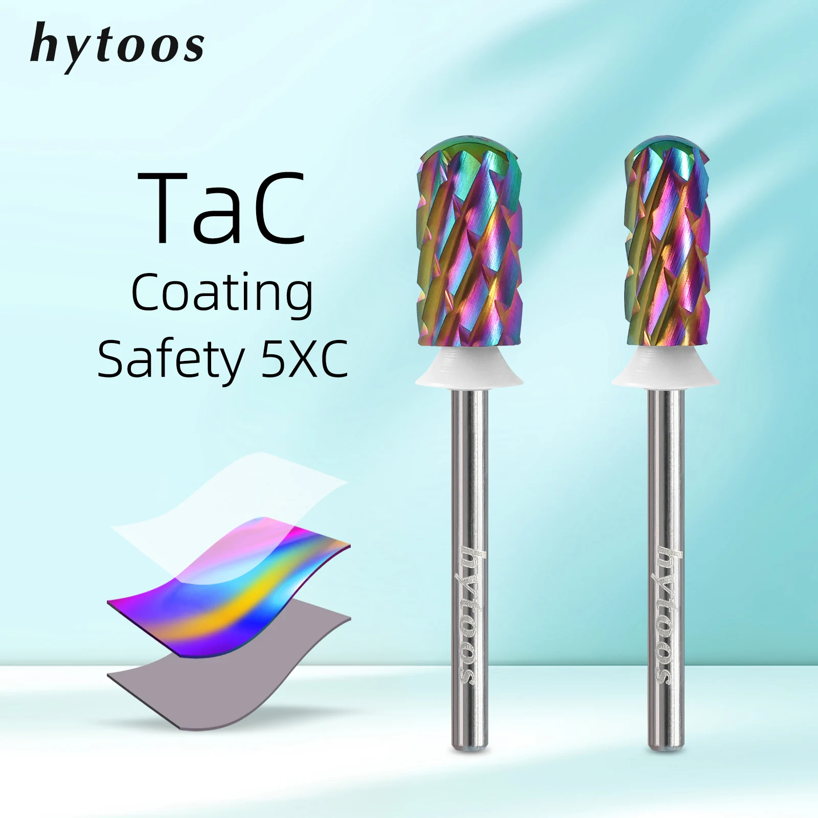 HYTOOS Safety 5XC Carbide Nail Drill Bits TaC Coating Smooth Top Barrel Bit for Thick Gel & Acrylic Removal Pro Manicure Tools