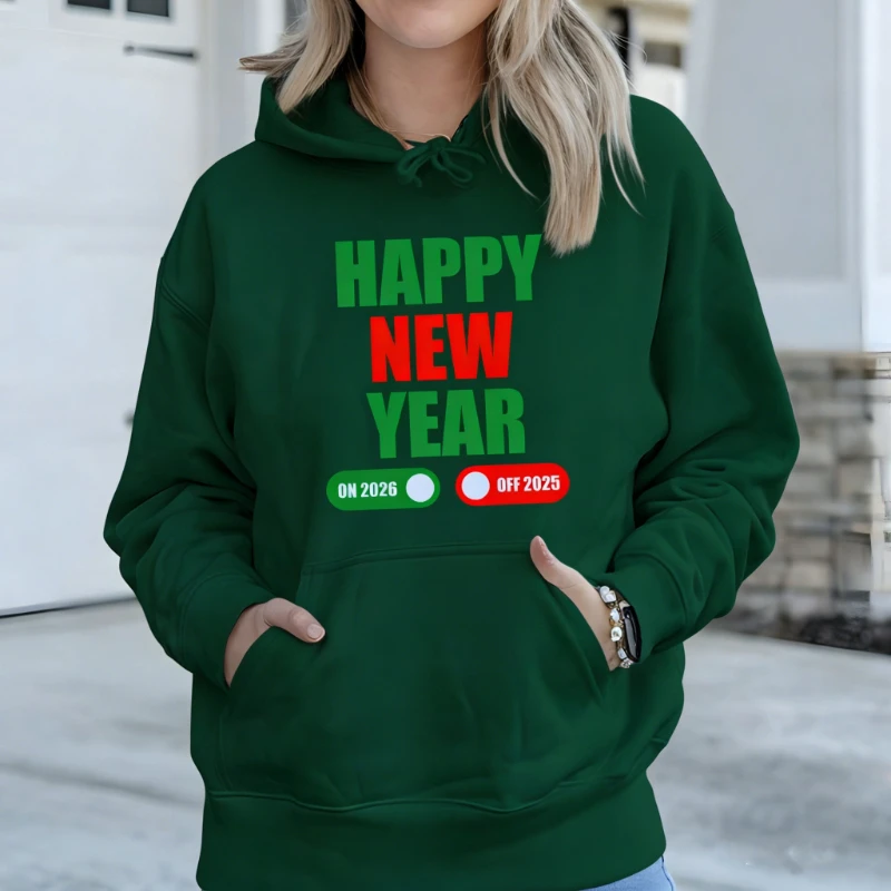 Frohes neues Jahr 2026 Rabatt auf 2025, Kapuzenpullover, bedruckt, lustiges Feier-Geschenk, Erwachsene, Herbst und Winter, warm halten, passende Kapuzenpullover