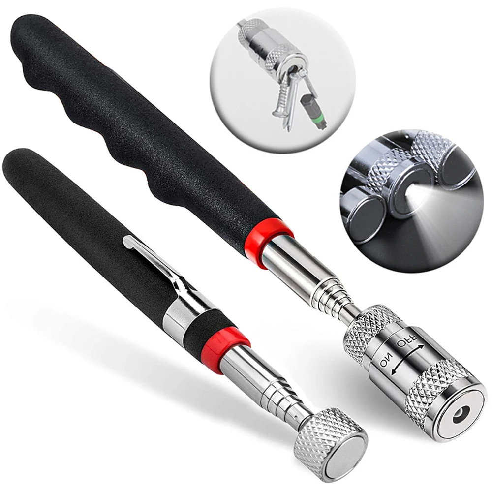 Telescopic Adjustable Magnetic Pick-Up Tools Grip LED Light Extendable Long Reach Pen Handy Tool for Picking Up Screws Nuts Bolt
