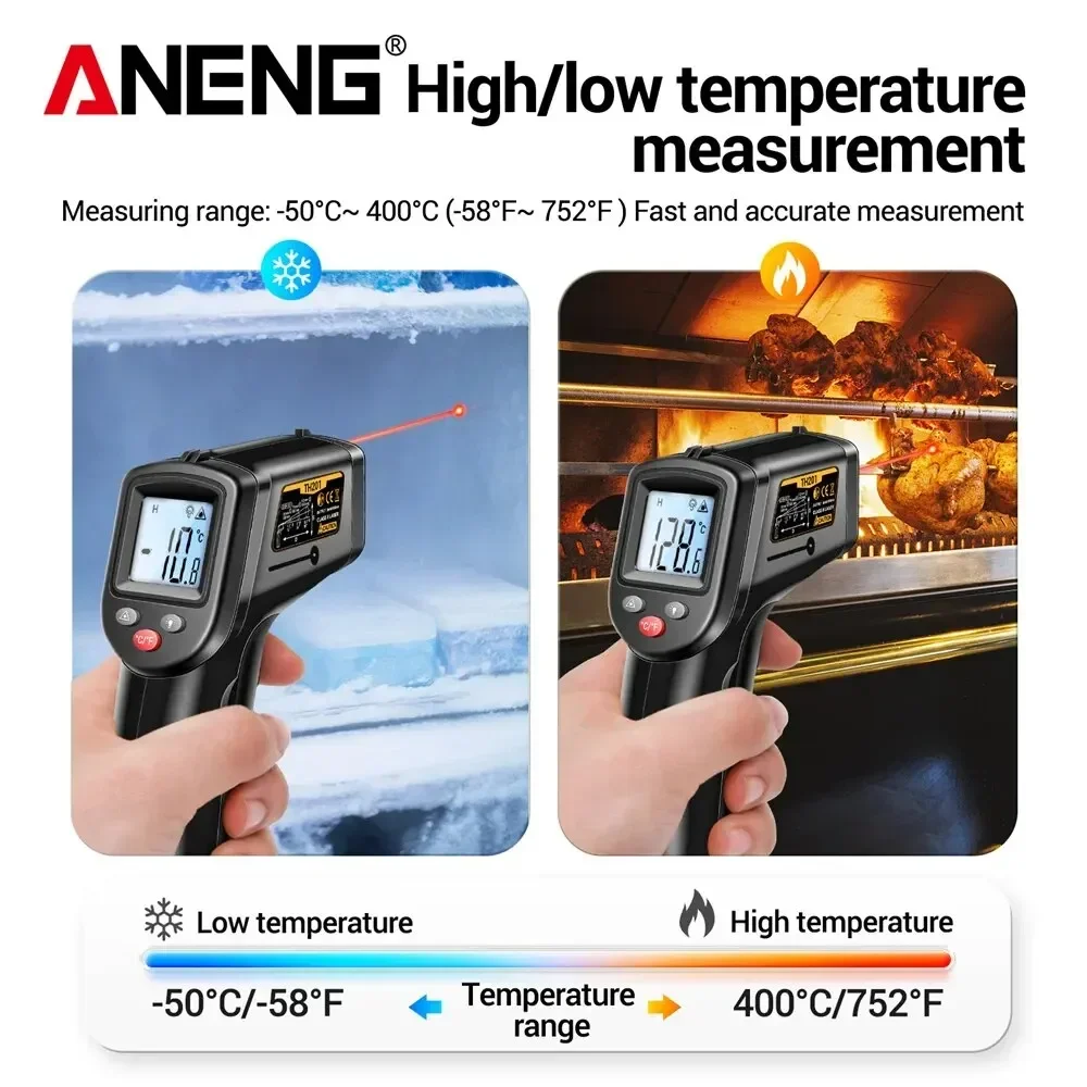 ANENG TH201 Digital Thermometer Handheld Non-Contact Laser Temperature Meter Gun Temperature Tester Instruments Pyrometer