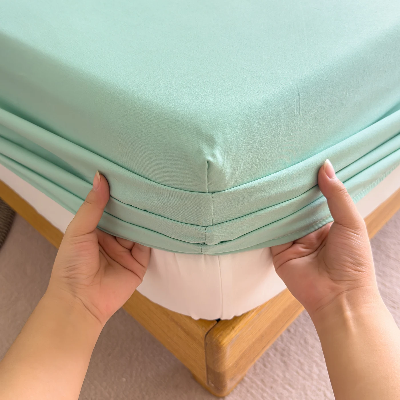 Baumwoll-Spannbettlaken mit elastischen Bändern, hochwertige farbige Matratzenbezüge für Einzel-, Doppel-, King- und Queen-Betten ohne Kissenbezüge – Detail 15