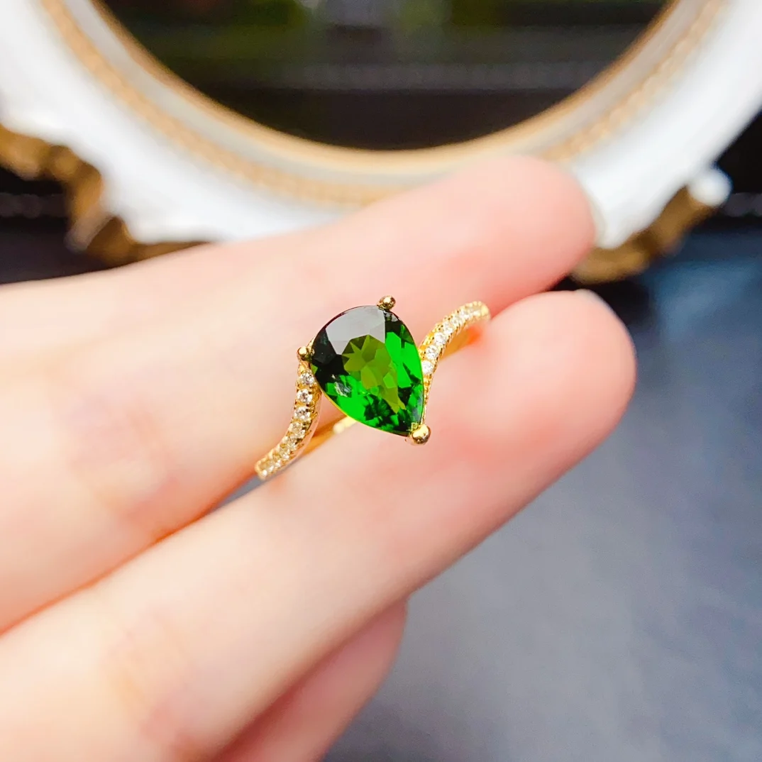 

Fashion 7*9mm Natural Diopside Ring Green Gem Real S925 Sterling Silver Certificate Fine Charm Weddings Jewelry for Woman FS
