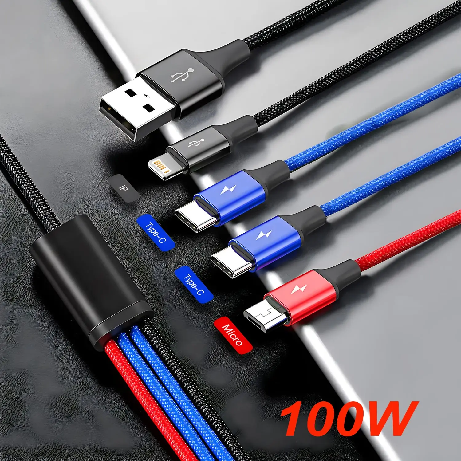 1 قطعة/2 قطعة 4 في 1 USB كابل شحن آيفون 13 12 14Pro ماكس ميني 3 في 1 مايكرو USB نوع C سلك شحن سريع آيفون هواوي