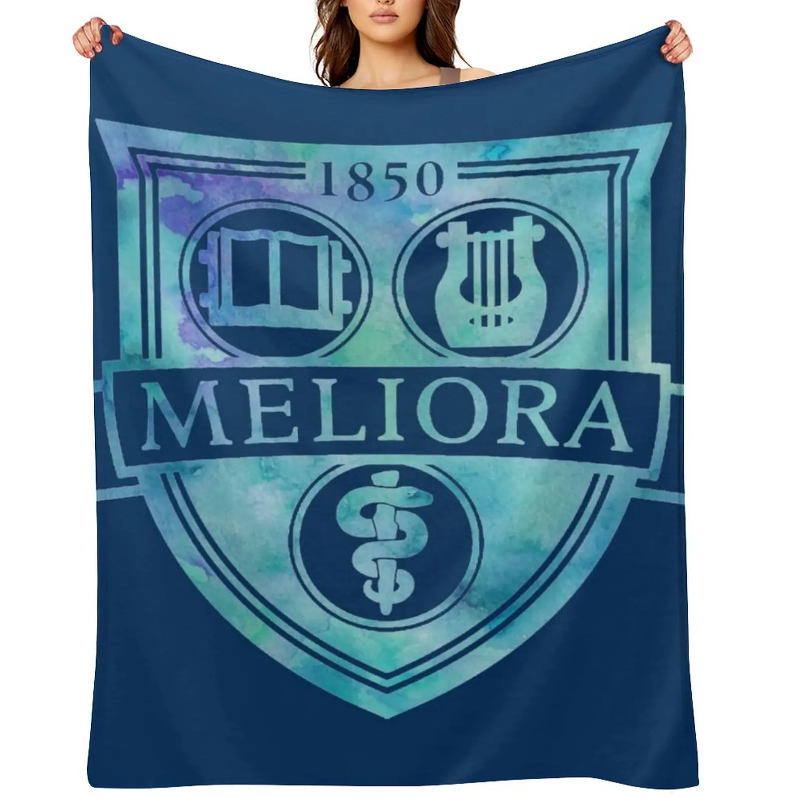 

Meliora University of Rochester Watercolor Logo Design in Blue Throw Blanket Giant Sofa heavy to sleep anime Large Blankets