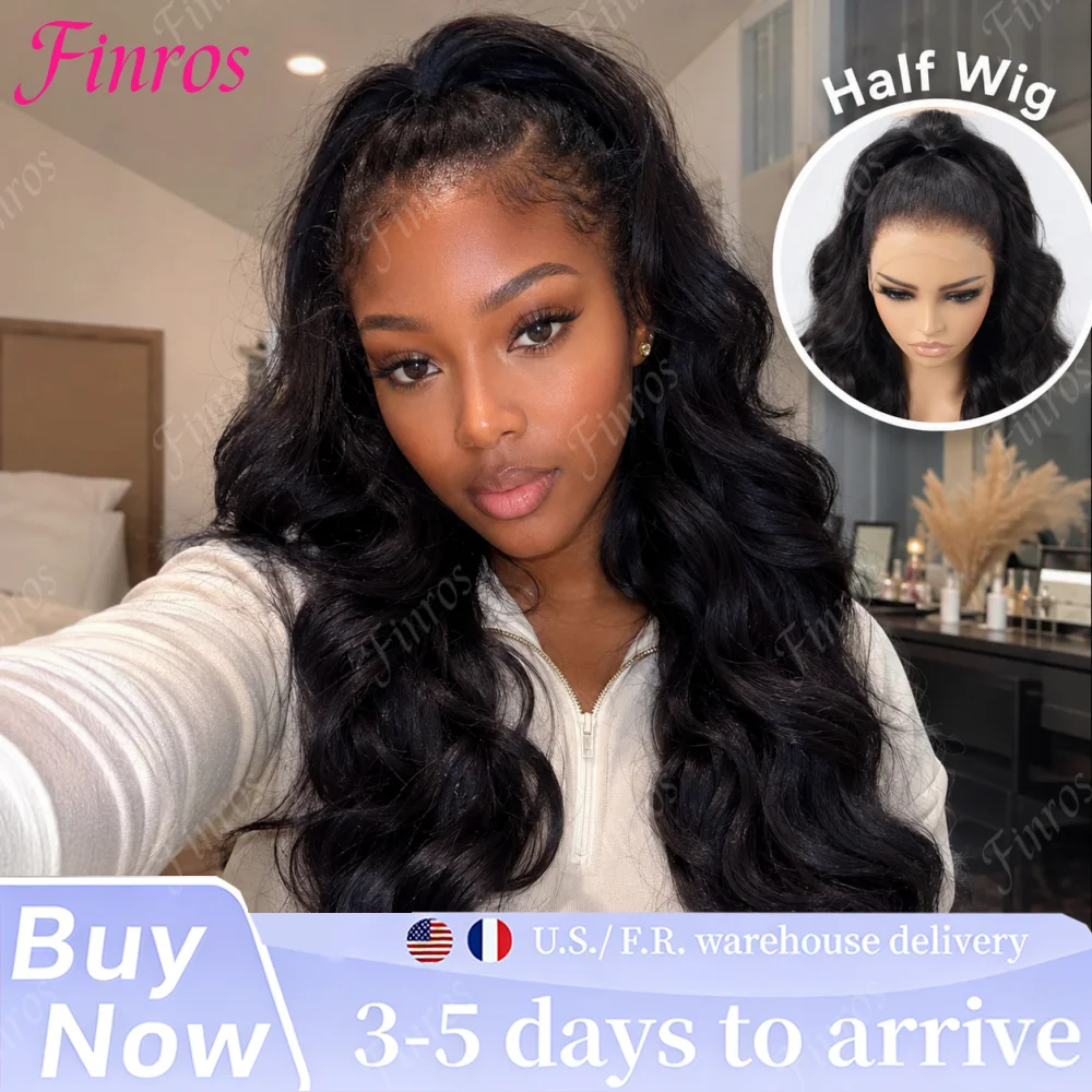 18-38 inch 3 In 1 Half Wig Wear and Go Glueless Wigs Body Wave Human Hair Seamless Half Wigs Flip Over Wig Drawstring For Women