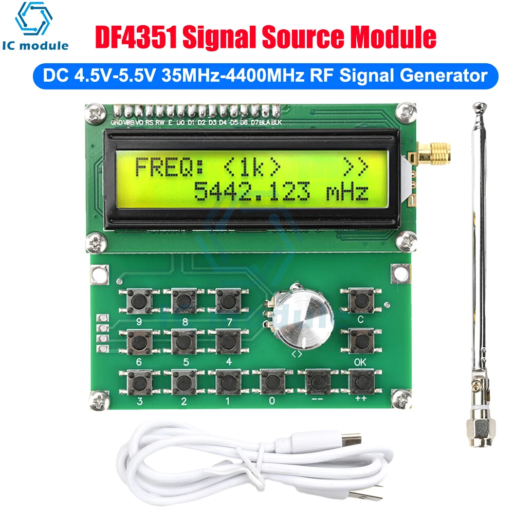 ADF4351 RF Signal Generator Module 35MHz-4400MHz Digital LCD Display DC 4.5V-5.5V Type-C Signal Source Module for Electronics