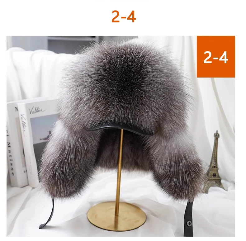 Winter 100% Echtes Silberfuchsfell Bombermütze Waschbärpelz Mütze Neue Herren-Ushanka Trapper Russische Herren-Skimütze Echte Lederkappen – Detail 15