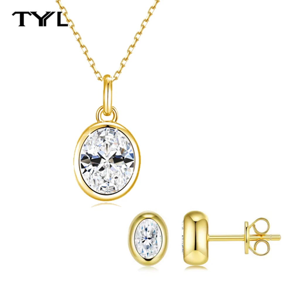 

TYYL 3CT Oval Cut Moissanite Necklace Pendant 925 Sterling Silver 2CT Stud Earrings 18K Gold Plated Jewelry Set for Women Gift
