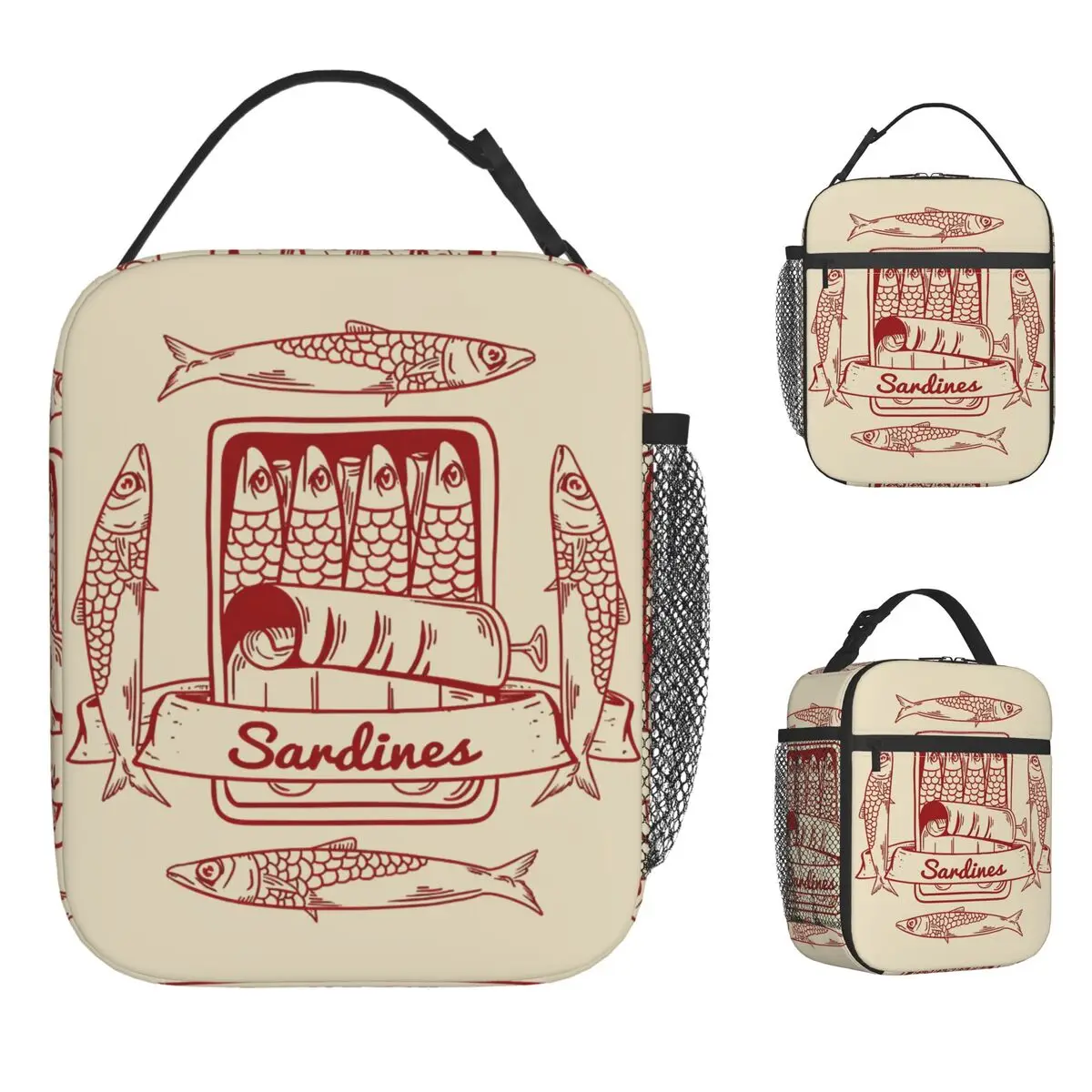 

Sardines In A Tin Lunch Bag Portable Zipper Lunch Box Women Picnic Print Cooler Bag Fun Waterproof Thermal Tote Handbags