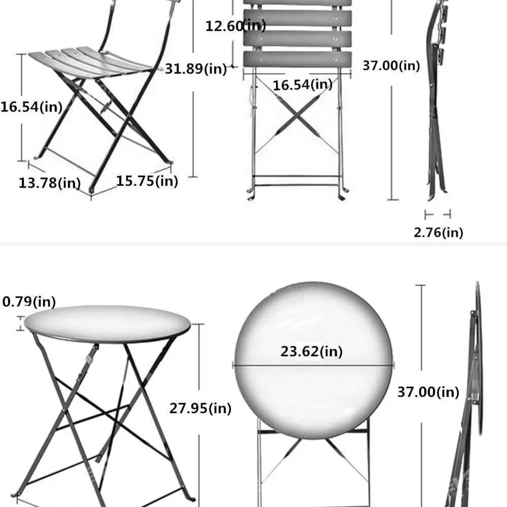 의자 2개와 테이블 1개가 포함된 3피스 접이식 비스트로 세트, 실내외 사용에 적합, 파티오, 마당 또는 정원에 이상적