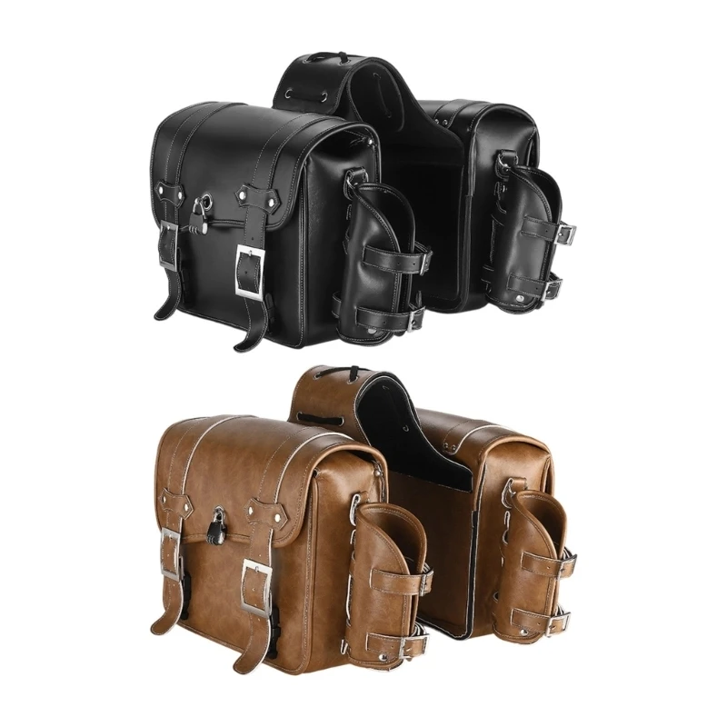 A70F Motorrad-Werkzeugtasche, Retro-Stil, Satteltasche, universelle wasserdichte Leder-Seitentasche, Reisegepäcktasche über – Detail 9