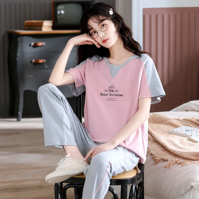 Summer Short Sleeve Sleepwear 100%Cotton Women Pajamas Set Female Pyjamas Casual Pijamas Mujer