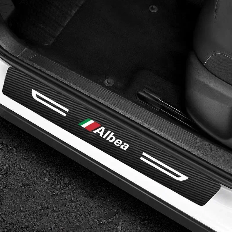 For Fiat Albea Badge Rear Trunk Bumper Strips Carbon Fiber Sill Protector Stickers Car Door Threshold Film Scuff Plate Decals