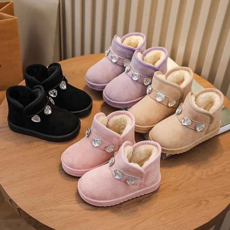 Botas Niñaแฟชั่นคริสตัลเด็กรองเท้าบู๊ตหิมะ2024ฤดูหนาวใหม่Plushเด็กอบอุ่นรองเท้าผ้าฝ้ายหนาเจ้าหญิงเด็กรองเท้าข้อเท้า