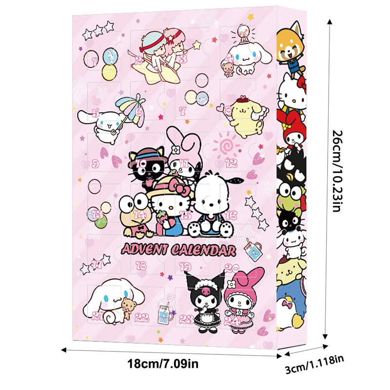 Sanrio Hello Kitty calendario de Adviento caja ciega Cinnamoroll Kuromi My Melody modelo juguete decoraciones de escritorio regalo de Navidad chico Navidad