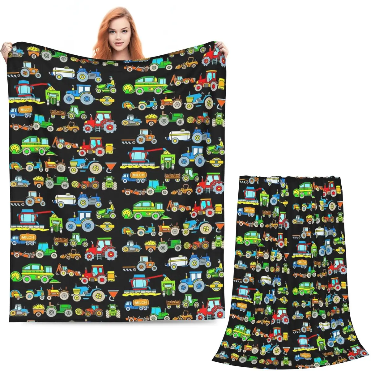 Tractors Farm Vehicles Blanket Soft Warm Flannel Throw Blanket Cover for Bed Living room Picnic Travel Home Couch
