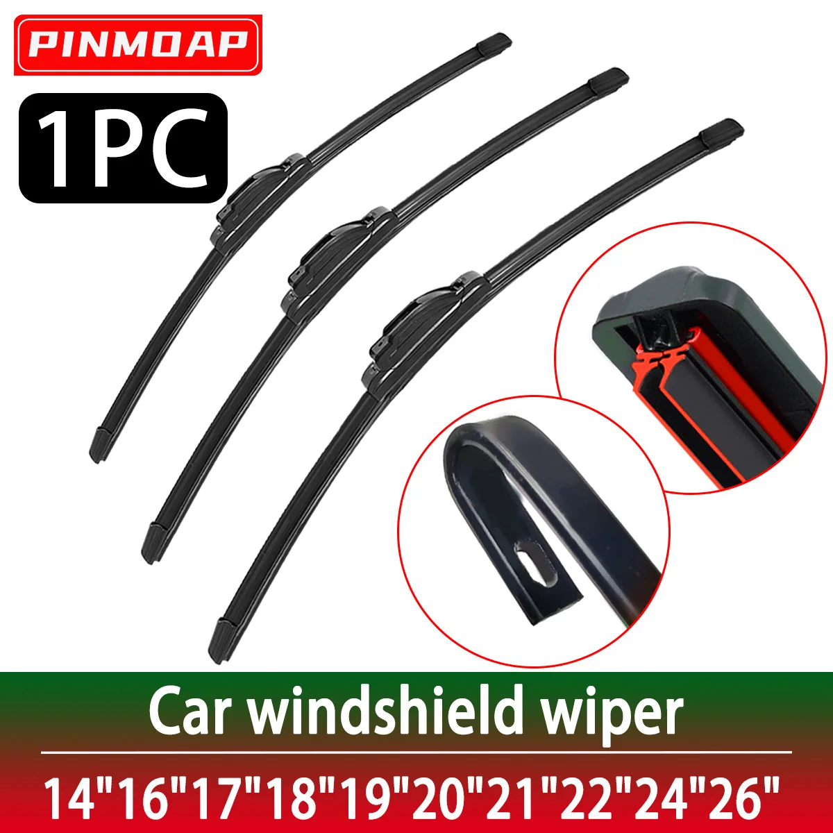 PINMOAP Universal U/J Haken Doppel Gummi Streifen Auto Wischer 14 "16" 18 "19" 20 "21" 22 "24" 26 "Auto Scheibenwischer Stille Wischer Klinge