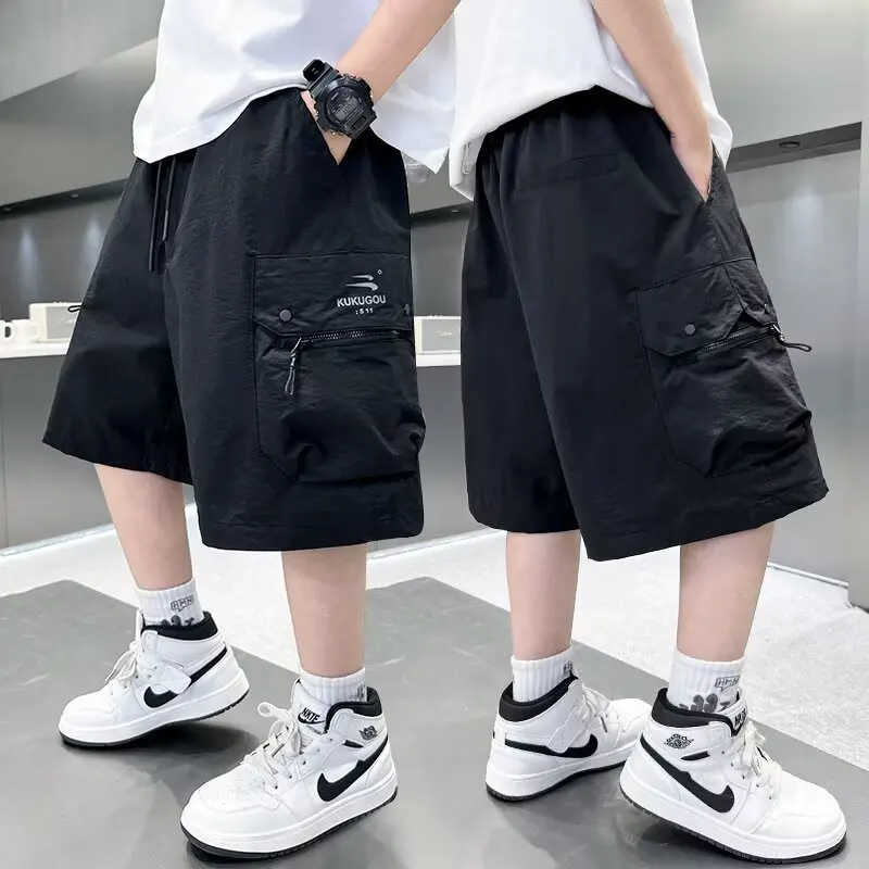 Summer Boys' Loose Thin Shorts Kids High Street Casual Sports Shorts Quick Drying Breathable Black Khaki Short Pants 2026 New