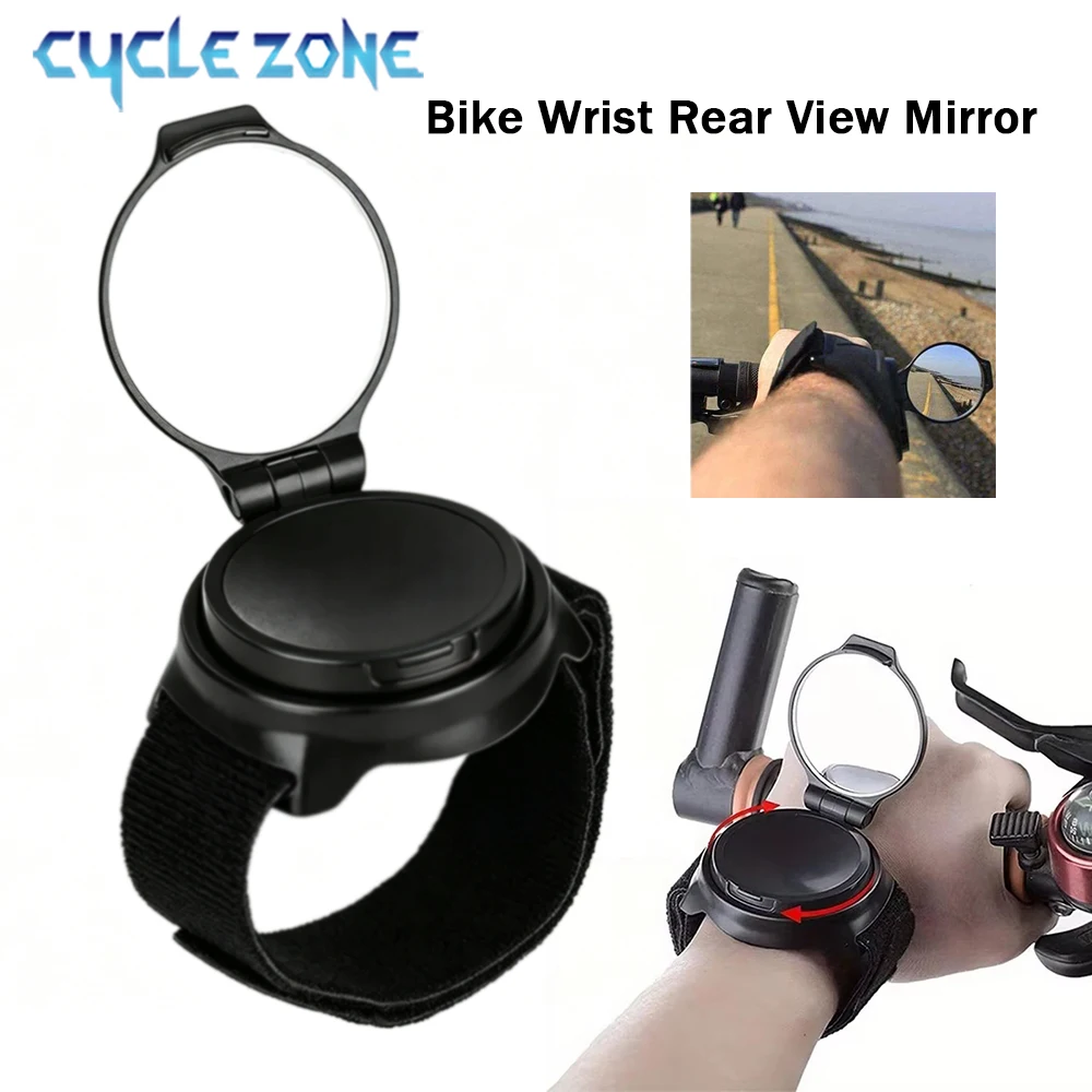 Rotatable Cycling Wrist Rear View Mirror Collapsible Wide Angle Bicycle Arm Mirror Adjustable Velcro Strap Bike Safety Mirror