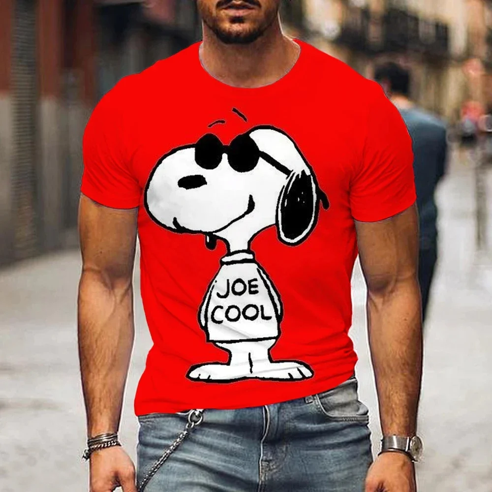 MINISO Summer Men Snoopy Printed T-Shirt Cute Cartoon Tops Tees Fashion Short Sleeve Clothing Male Daily Casual Streetwear