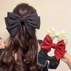Female Satin Bow Hairpin Ponytail Clip Two-layer Bowknot Ribbon Spring Clip Temperament Accessories Korean Fashion Elegant