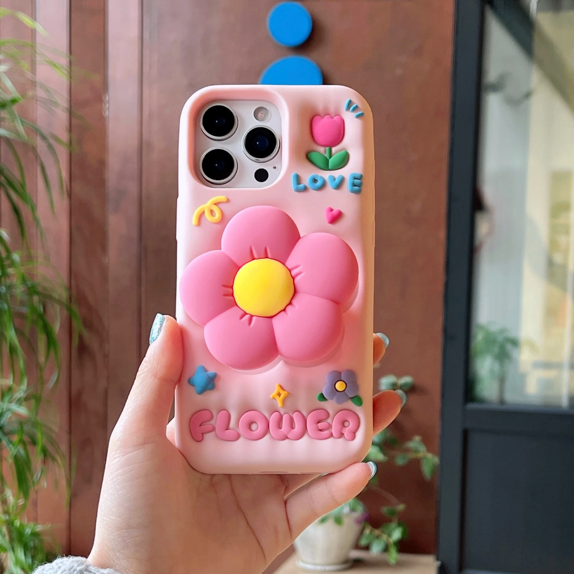 3D Floral Silicone Case for iPhone pro Max/X/XS Max/XR with Stand Holder Bracket Soft Cover for 17/16/15/14/13/12/11 6/6S/7/8 pl