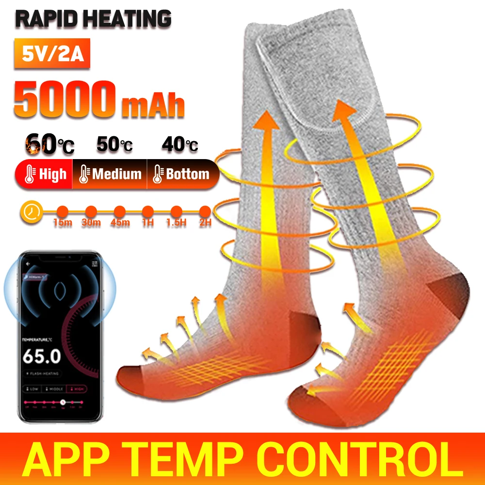 5000mAh APP Control Self Heated Socks Winter Ski Thermal Socks Cycling Warm Sock Men's Women's Heating Foot Warmer Electric Sock