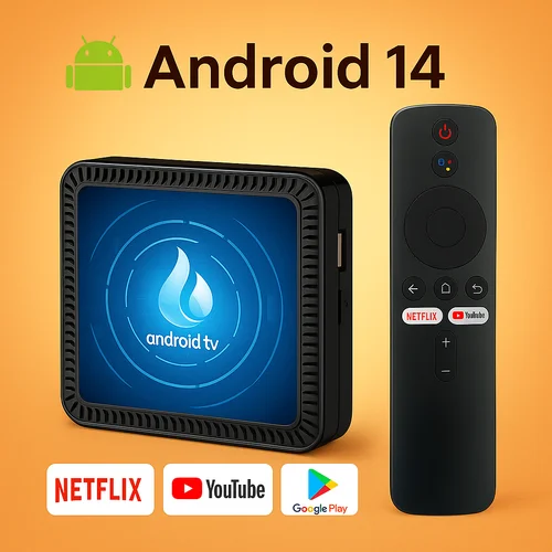 Imagen 1 del producto Caja de TV inteligente Android 14,0 Quad Core 2,4G/5G WiFi BT5.2 control remoto por voz HDMI 1080P 64G 32G asistente de Google reproductor multimedia decodificador