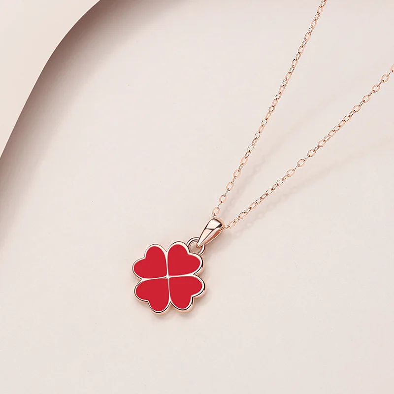 Fashion 925 Sterling Silver Necklaces For Women Sweet Temperament Two-Sided Love Four Clover Pendant Jewelry Lady Birthday Gifts