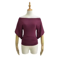 Korean style Women Summer Sexy Bat Sleeve Slash Neck Off Shoulder T-shirt Cinching Waist Solid Slim Top