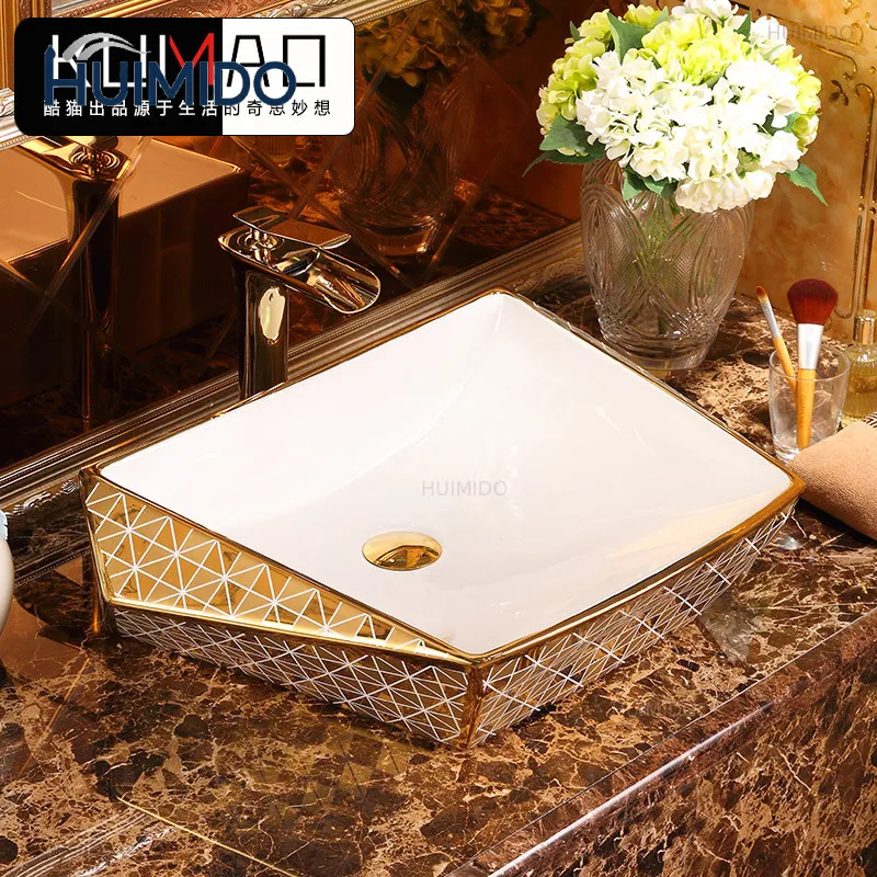basin on the table, golden art basin, ceramic diamond wash basin, household wash basin,
