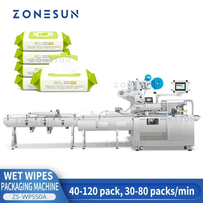 ZONESUN ZS-WP550A Confezione piatta Piega salviette umidificate che producono la macchina Macchina imballatrice orizzontale Linea di imballaggio insaccatore di tessuti