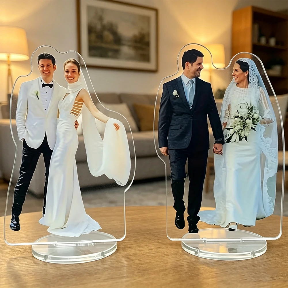 2D Custom Acrylic Desktop Pillars Customized Wedding Picture Holder For Groom Bride Dog Classic Romantic Style Suitable For Home