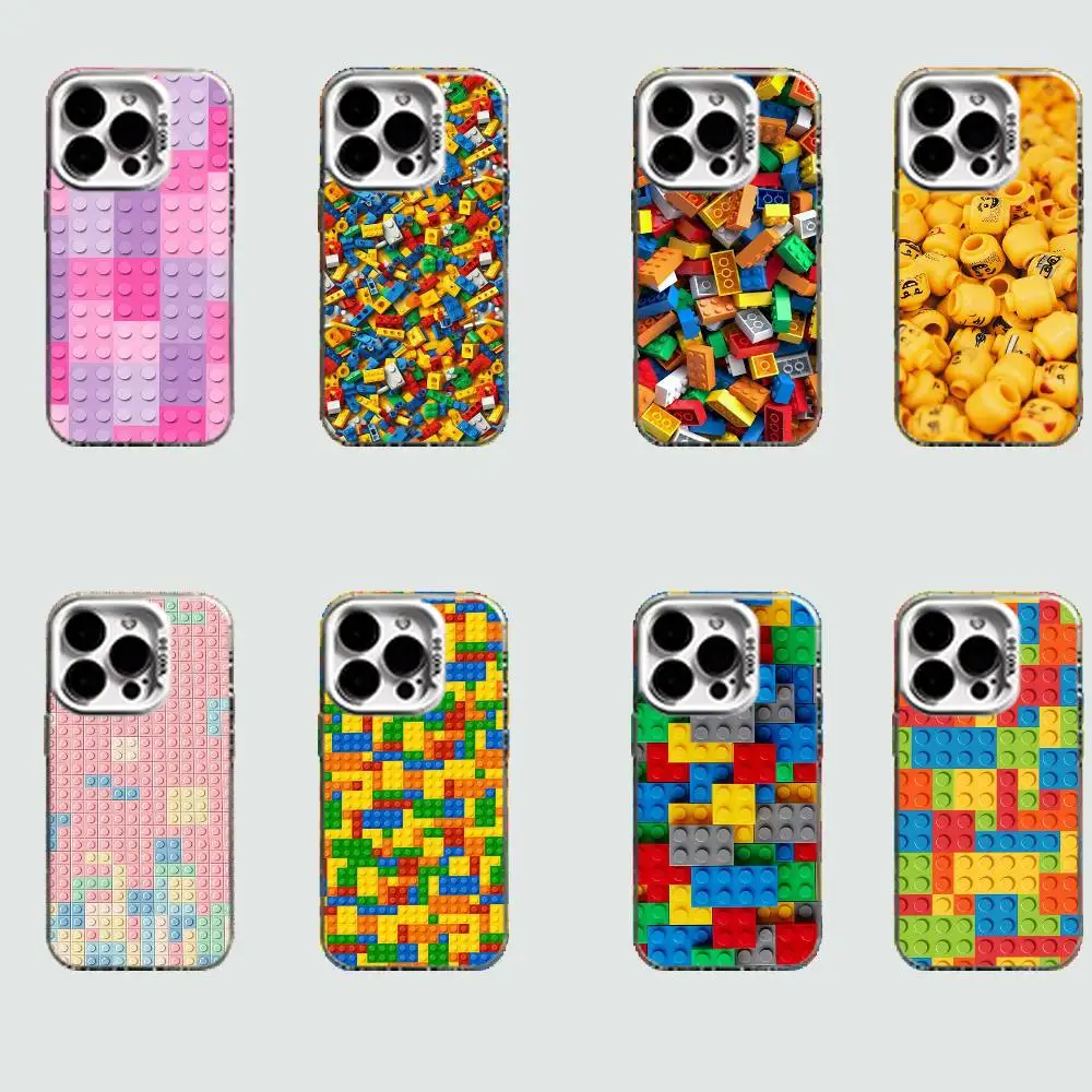 

L-Lego Bricks Background Case for iPhone 16 15 14 13 12 11 Pro Max Plus Air 16E X XR XS Max Hard Shockproof Bumper Cover