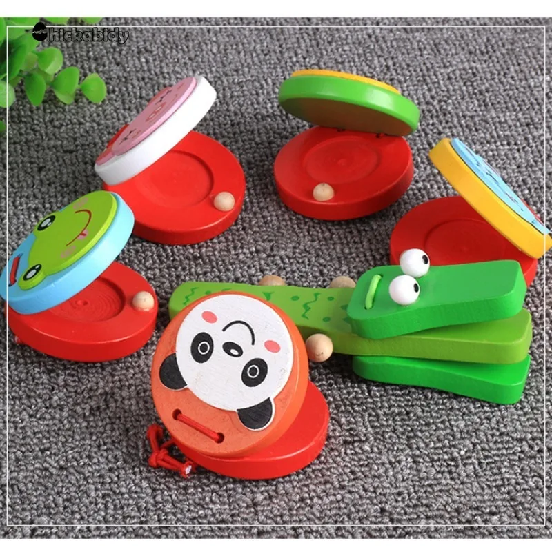 Kinderen Cartoon Woodencastanets Muziekinstrumenten Baby Clapperhandle Muzikale Instrumentstoys Educatief Speelgoed Voor Kinderen