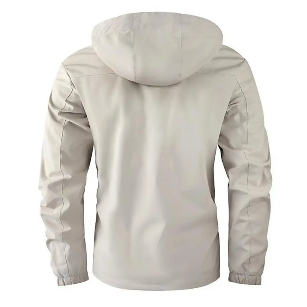 Men Casual Windbreaker Jacket Lapel Hooded Long Sleeve Multi Pockets Design Waterproof Outdoor Soft Shell Winter Coat