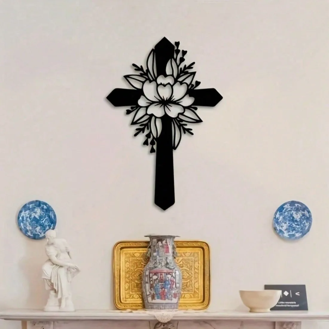 Marken-Eisenkreuz Wanddekoration, Schwarzes Kunstwerk für Kirche, Schlafzimmer und Wohnzimmer, Geschenk für Hozeit und Feiertage