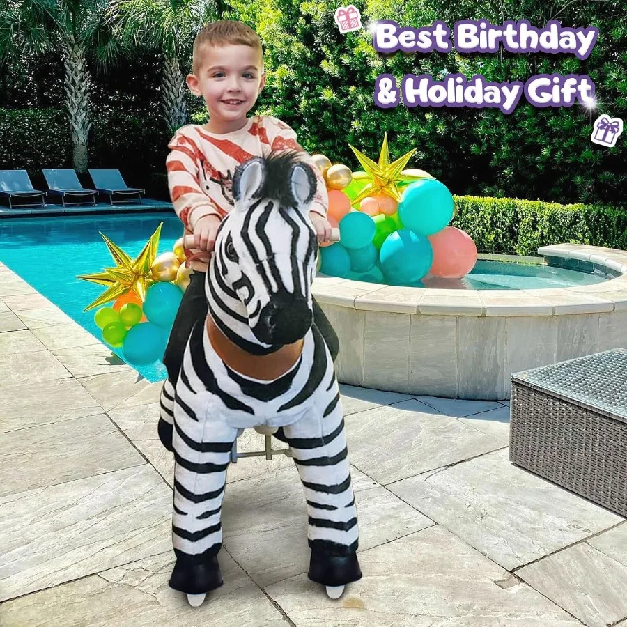 Zebra Kids Ride on Horse Kids Riding Horse Unicorn Toys Classic Model U (with Brake/ 30" Height/Size 3 for Age 3-4) Pony Cycle R