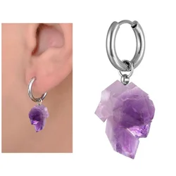 1Pc Allergy Free Natural Amethyst Pendant Ear Ring 316L Stainless Steel Ear Piercing Stud Earring Plug Earrings